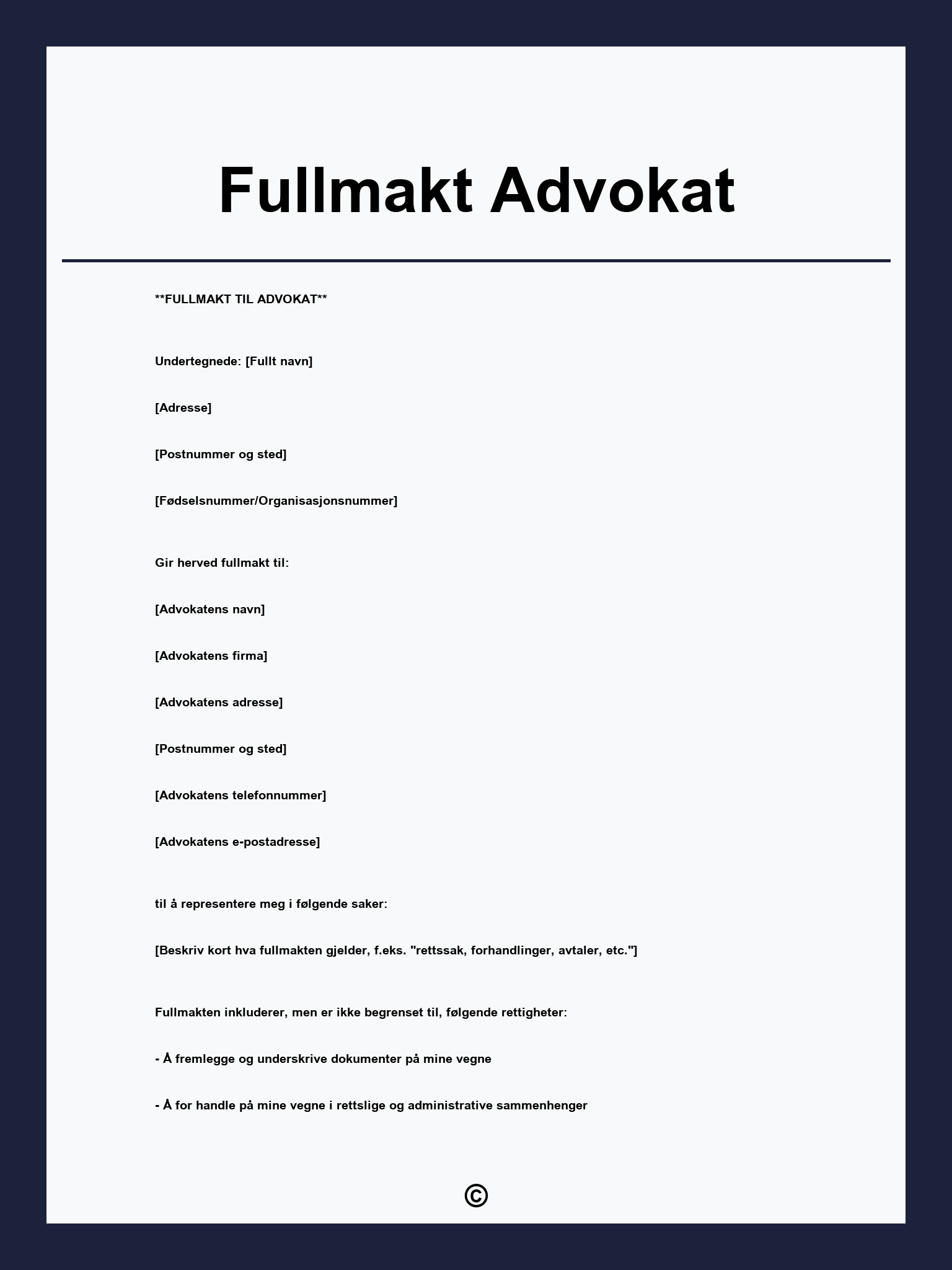 Fullmakt Advokat