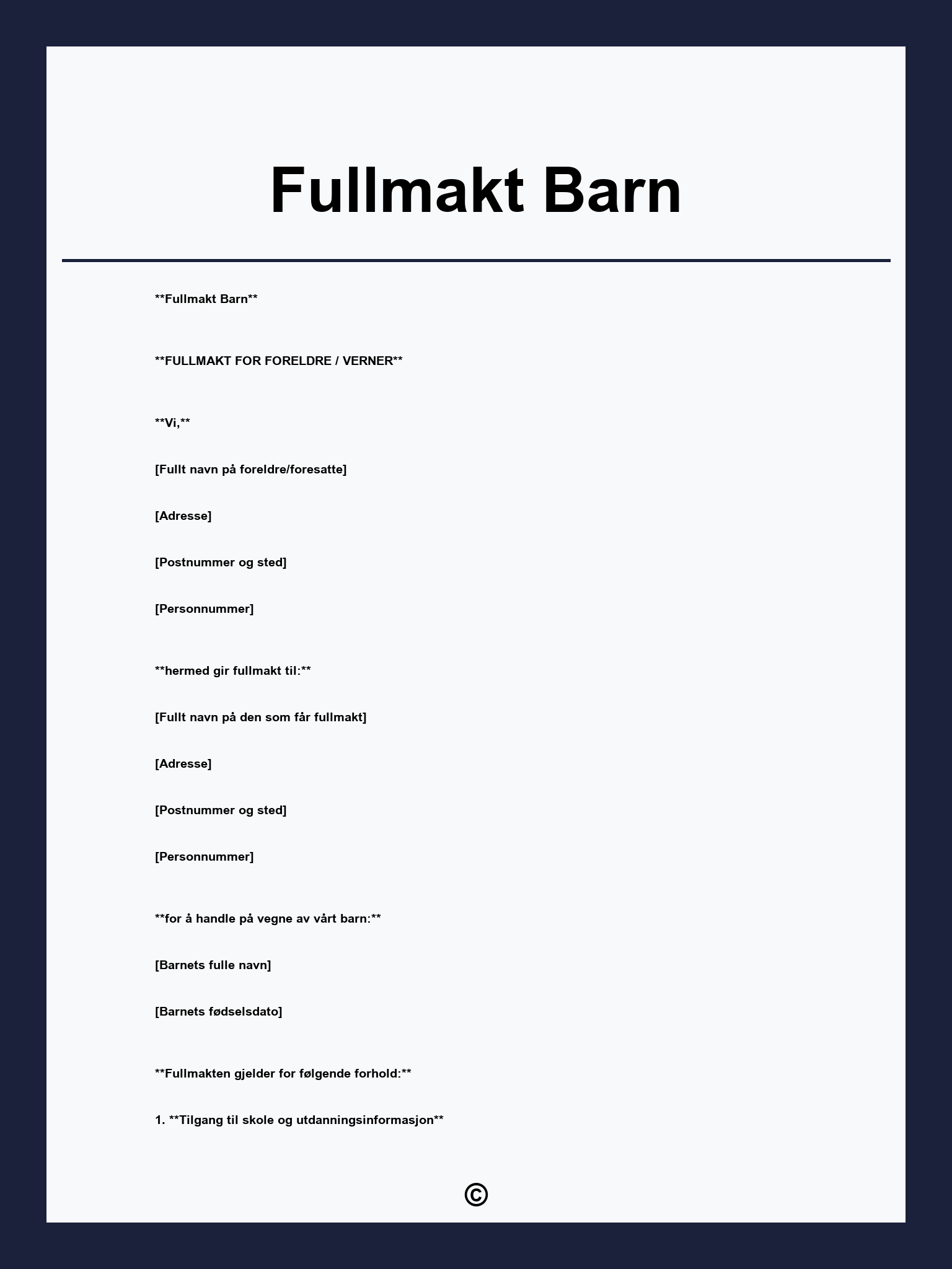 Fullmakt Barn