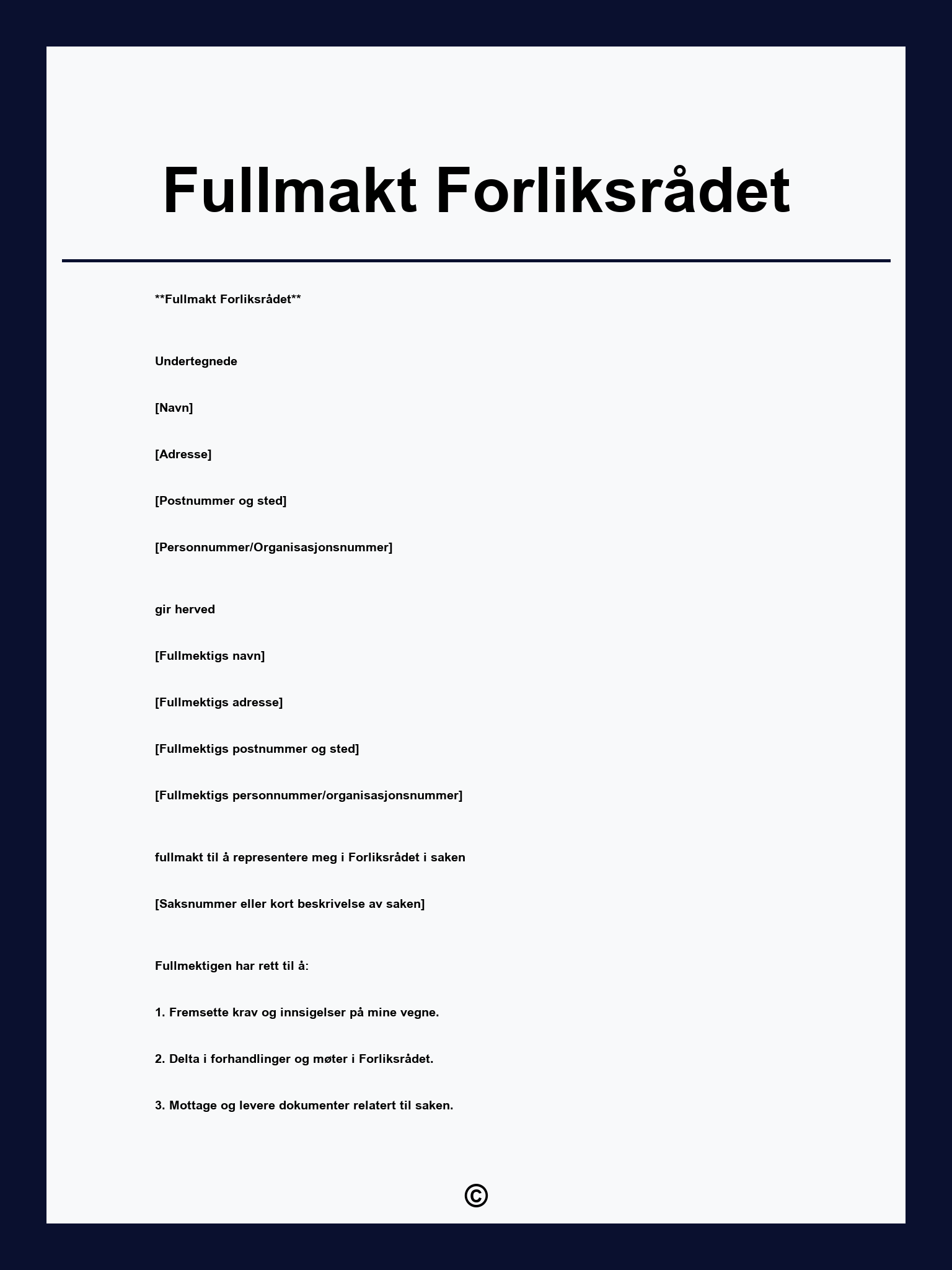 Fullmakt Forliksrådet