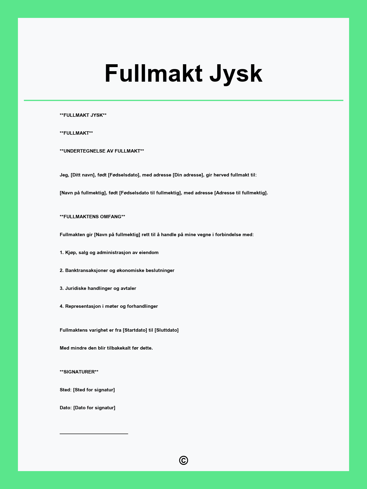 Fullmakt Jysk