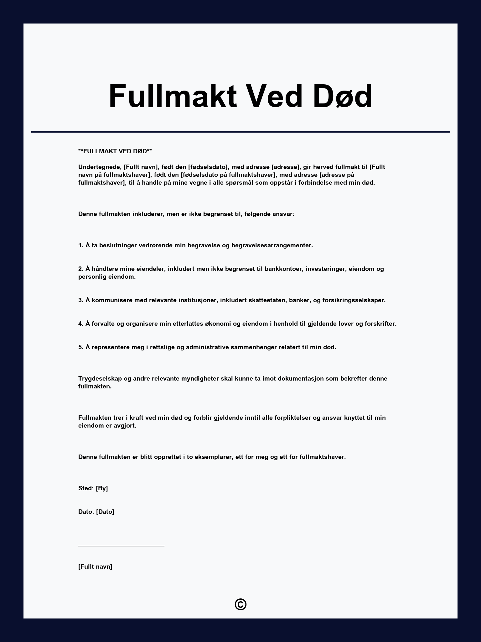 Fullmakt Ved Død