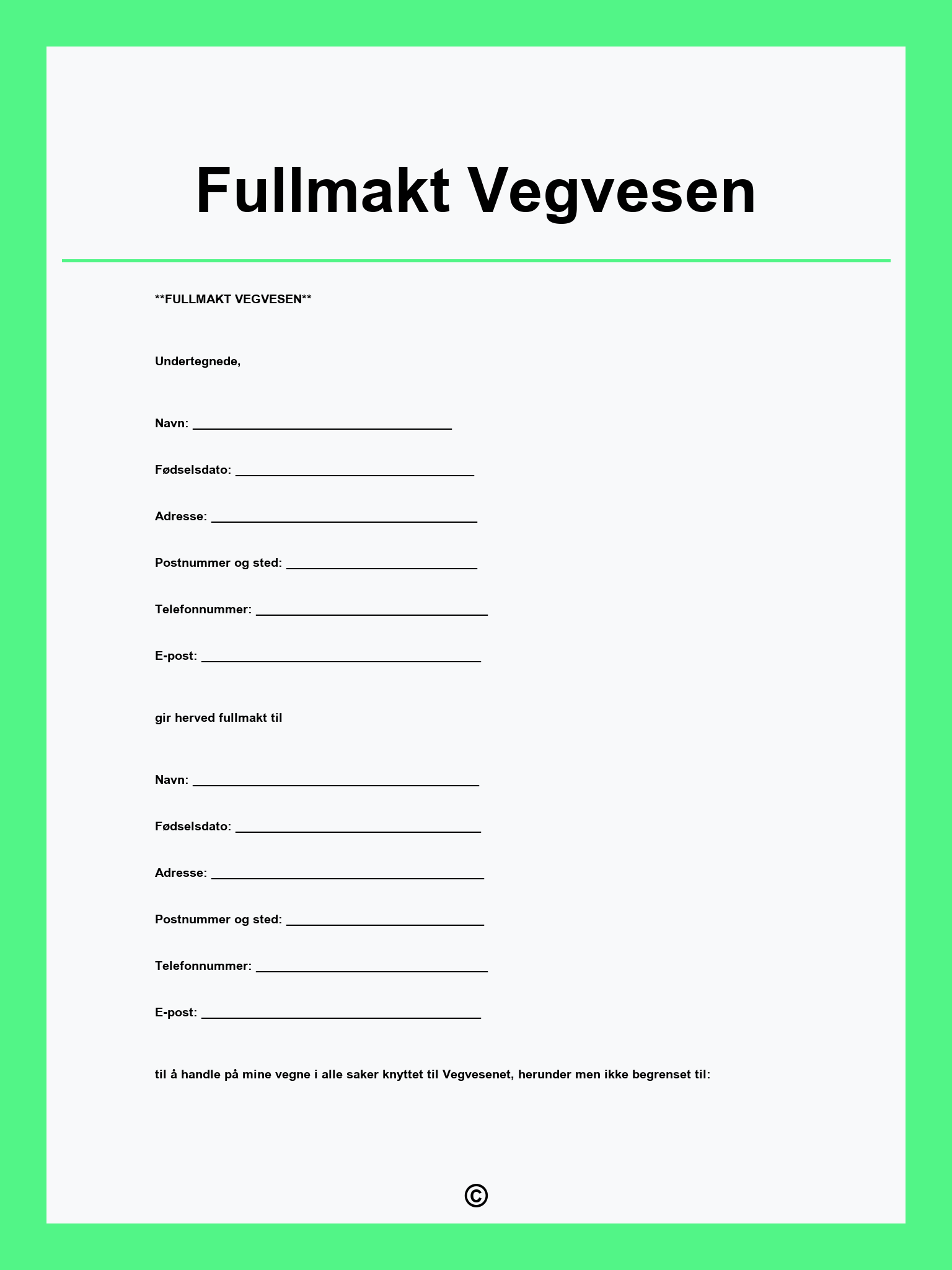Fullmakt Vegvesen
