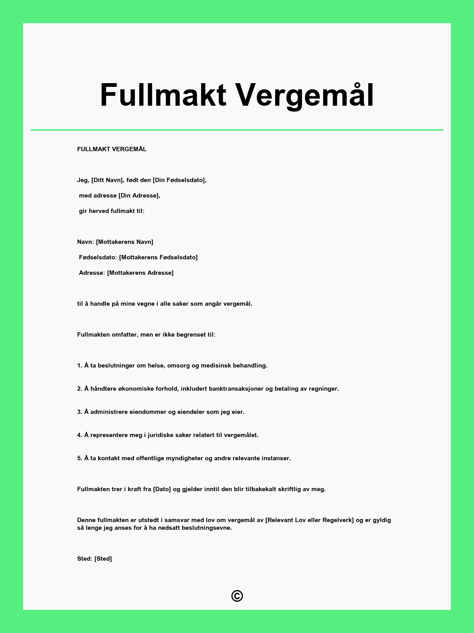 Fullmakt Vergemål