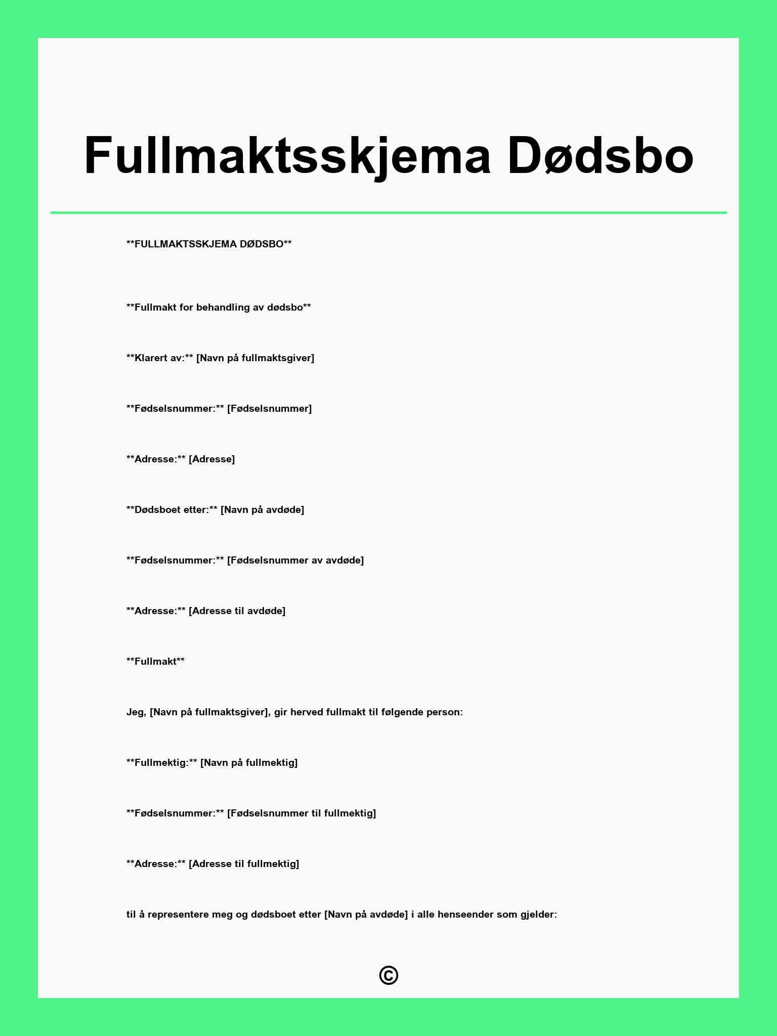 Fullmaktsskjema Dødsbo
