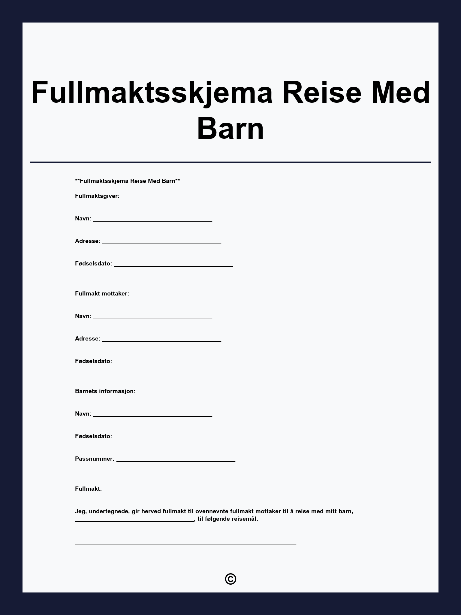 Fullmaktsskjema Reise Med Barn