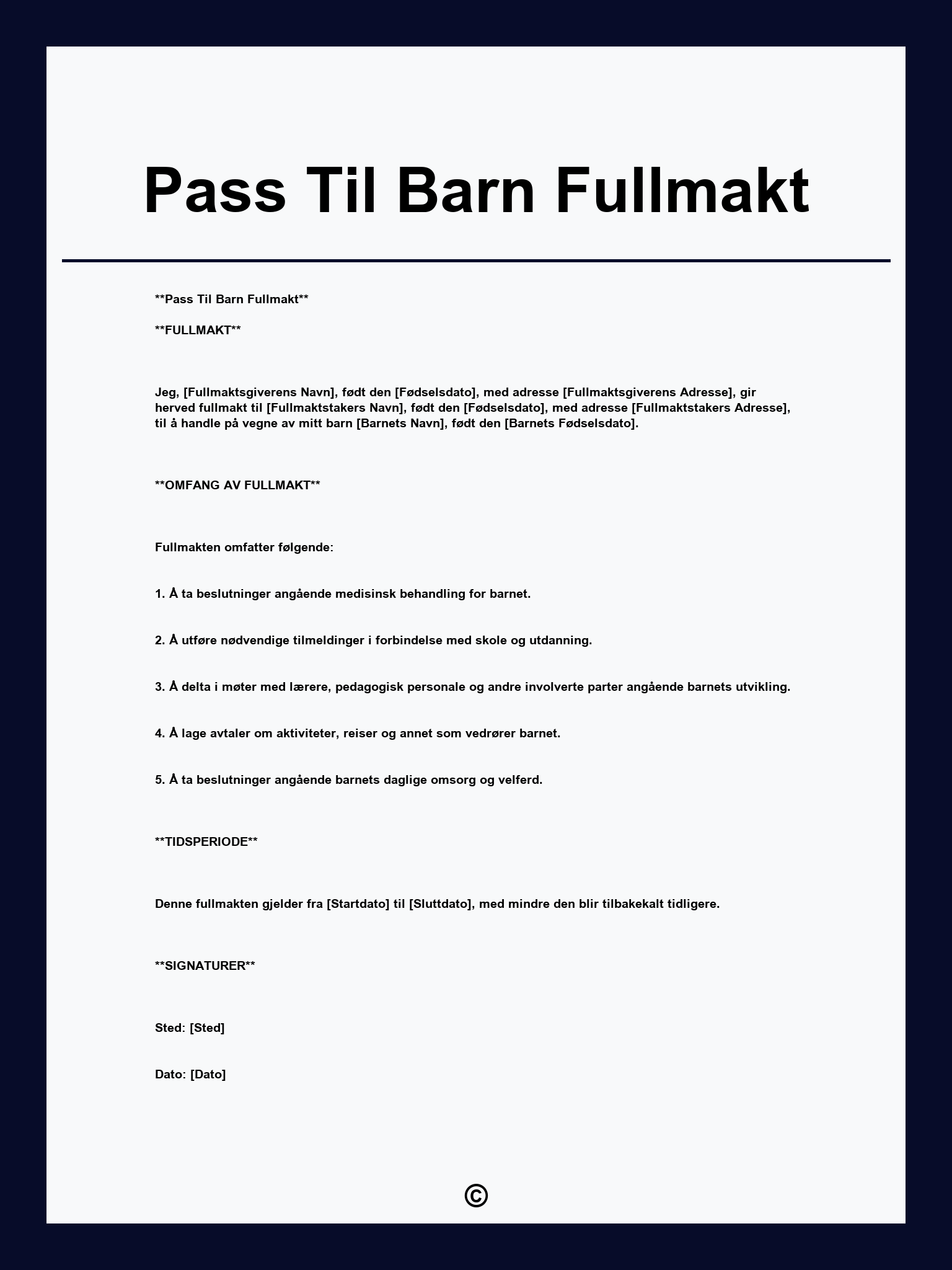 Pass Til Barn Fullmakt