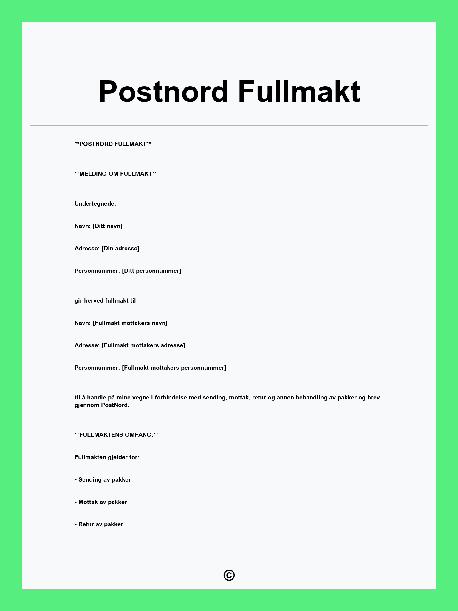 Postnord Fullmakt