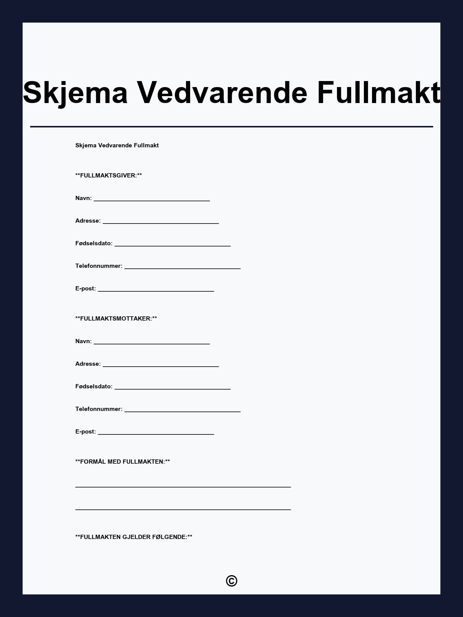 Skjema Vedvarende Fullmakt